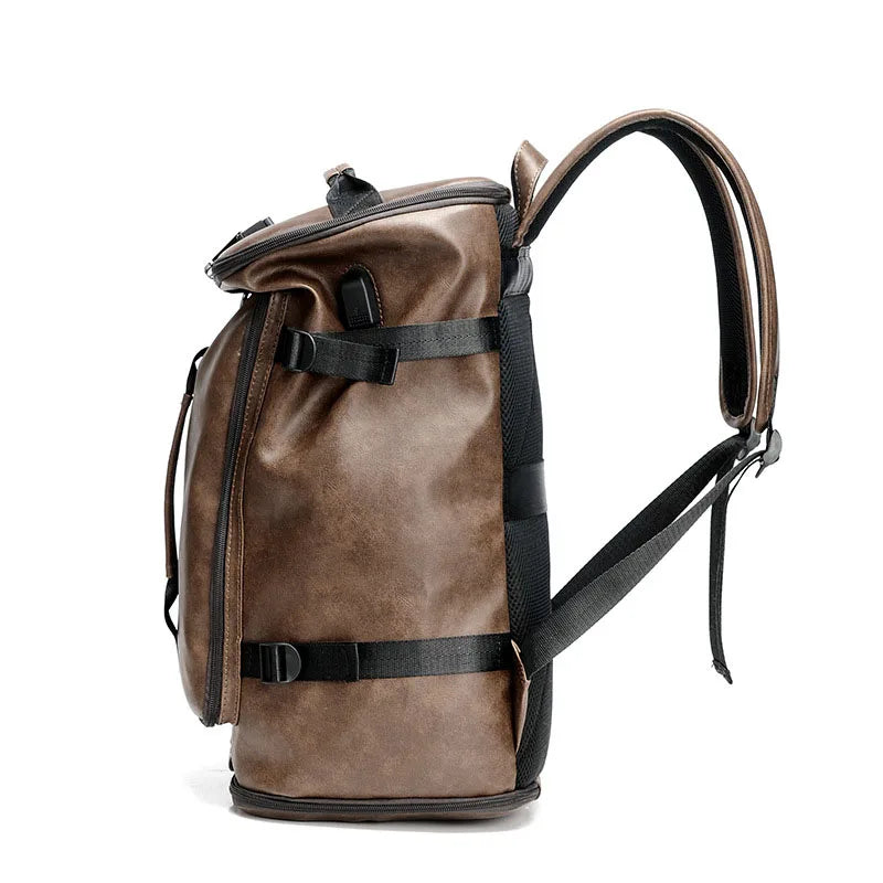 Mochila Masculina Versátil de Couro Legitímo Antifurto