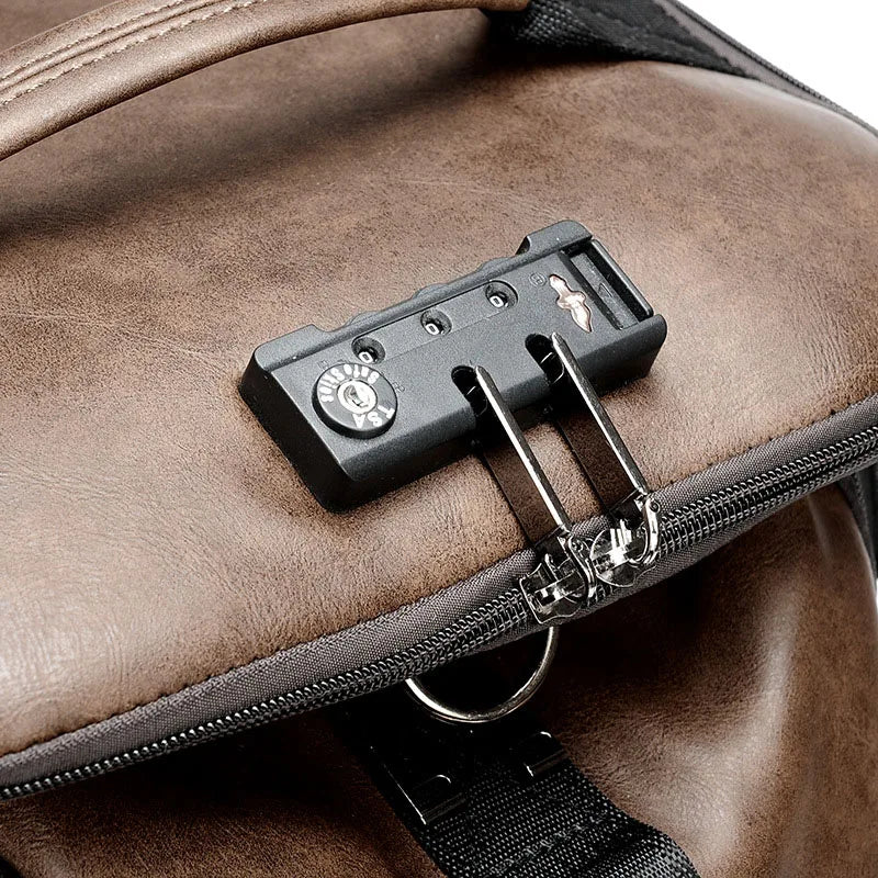 Mochila Masculina Versátil de Couro Legitímo Antifurto