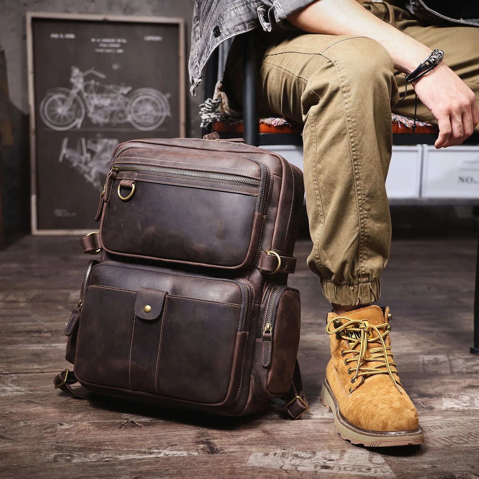 Mochila Masculina de Couro Original para Laptop – Modelo Prestige