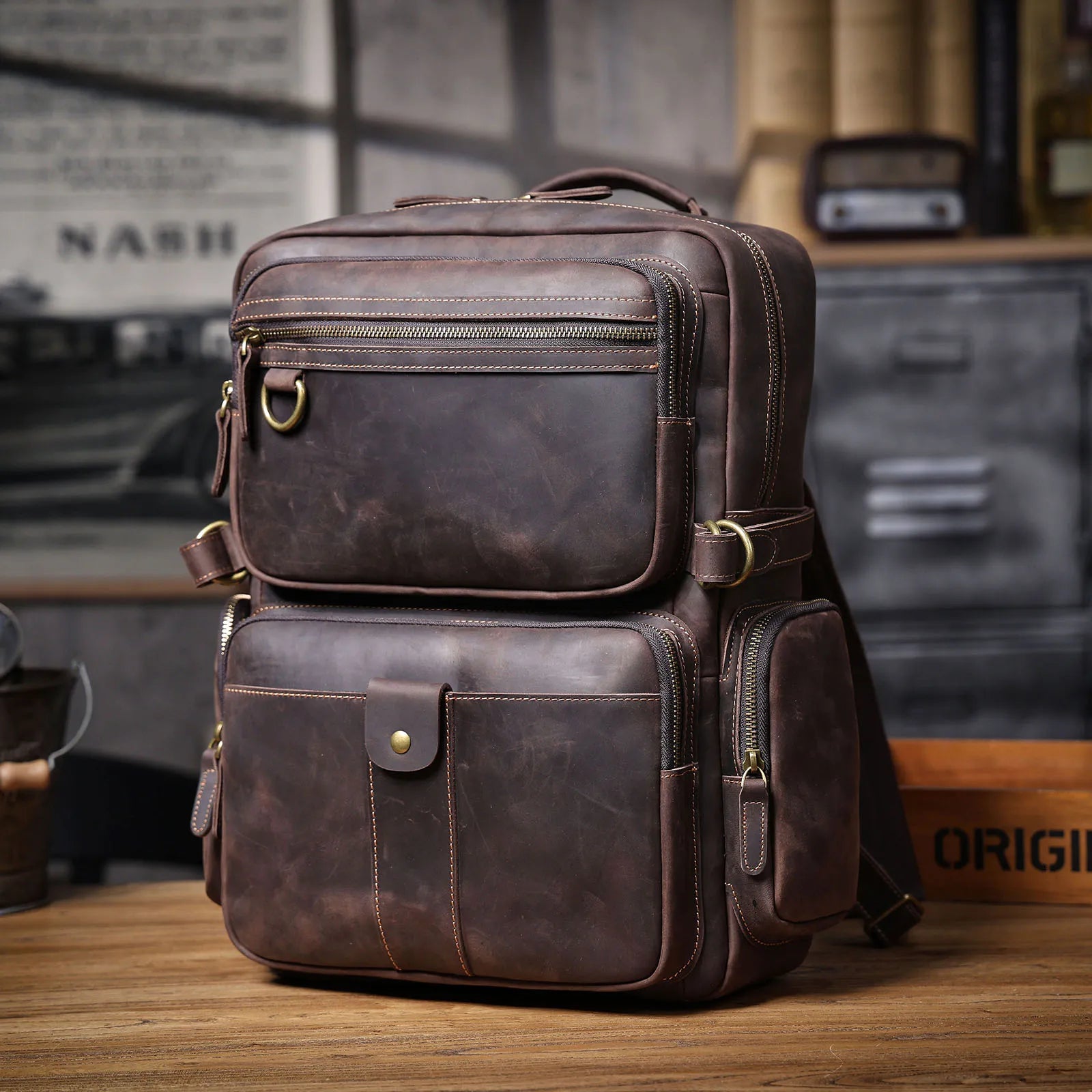 Mochila Masculina de Couro Original para Laptop – Modelo Prestige