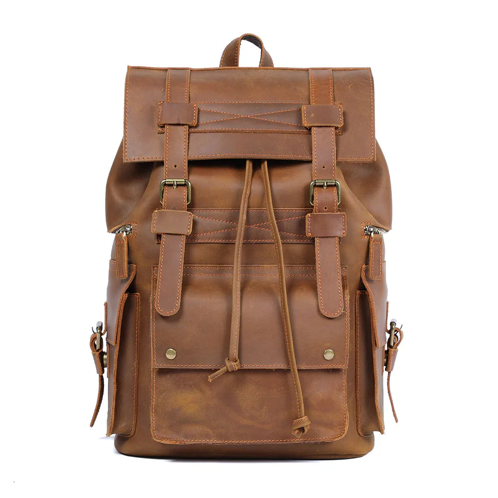 Mochila Masculina Vintage de Couro Genuíno para Laptop – Modelo Herança