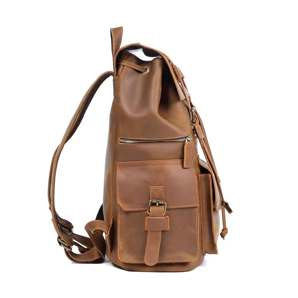 Mochila Masculina Vintage de Couro Genuíno para Laptop – Modelo Herança
