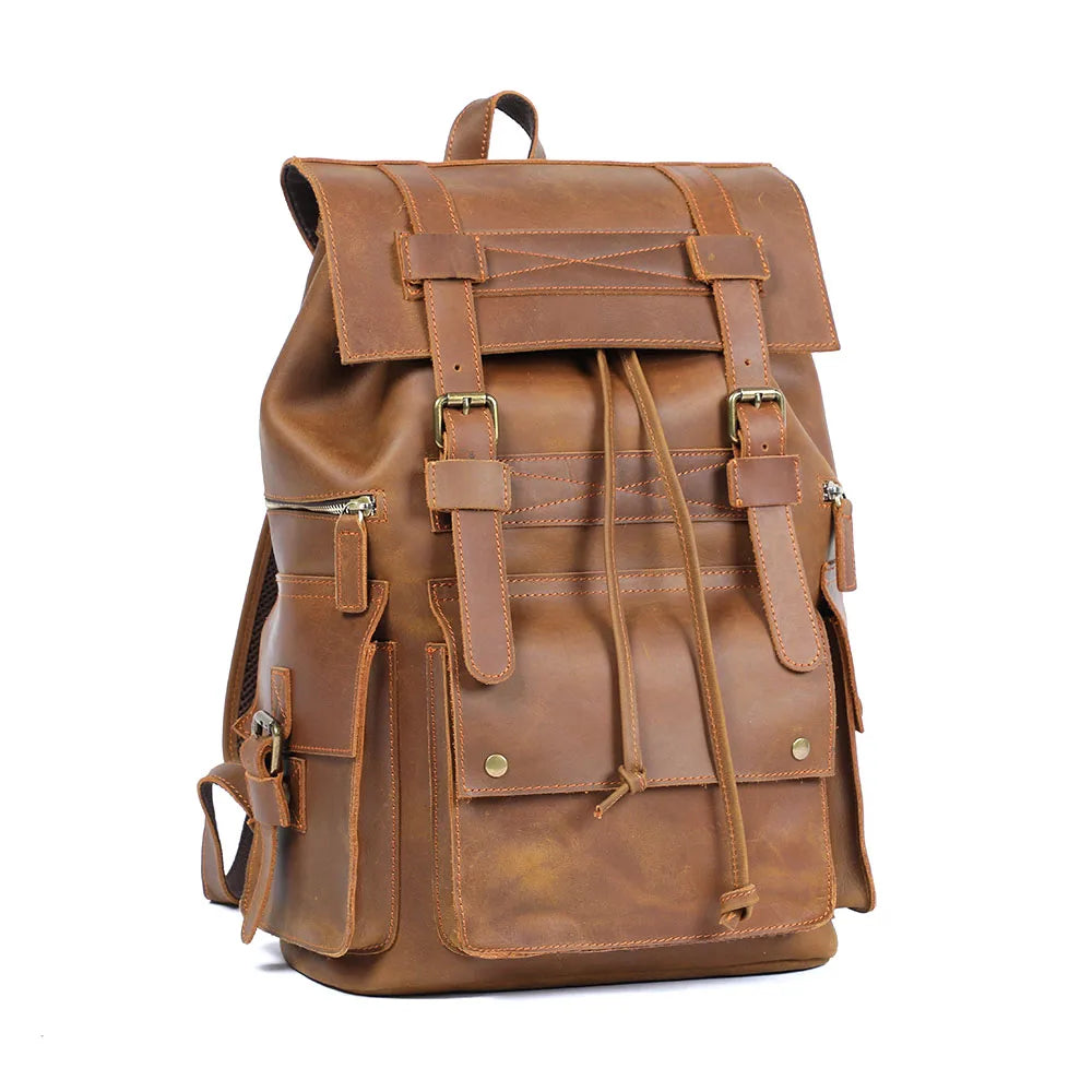 Mochila Masculina Vintage de Couro Genuíno para Laptop – Modelo Herança