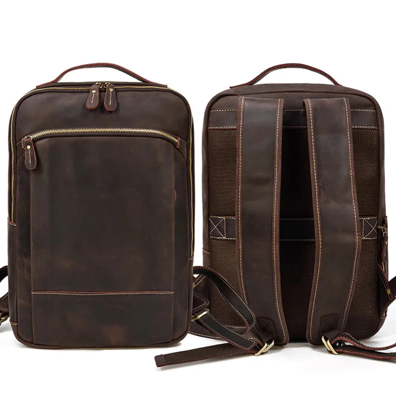 Mochila Masculina de Couro Legítimo para Notebook 15 polegadas – Modelo Clássico Slim FACILITYVIDA