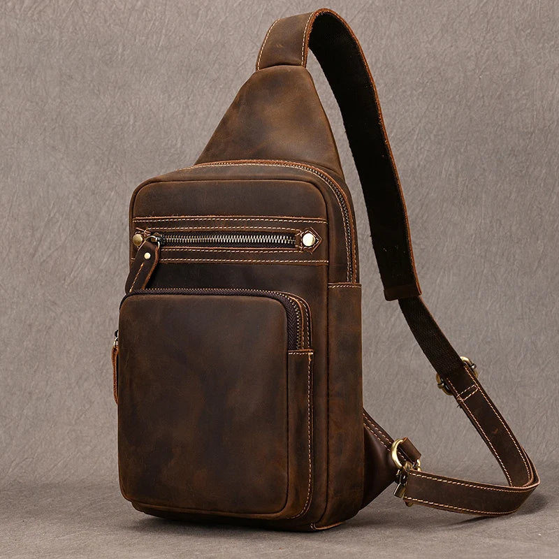 Bolsa Transversal Masculina de Couro Genuíno Brow