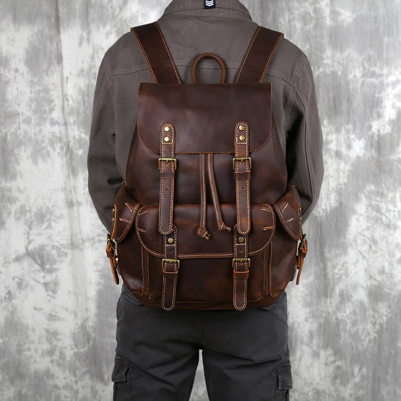 Mochila de Couro Genuíno Retro Horse Prime