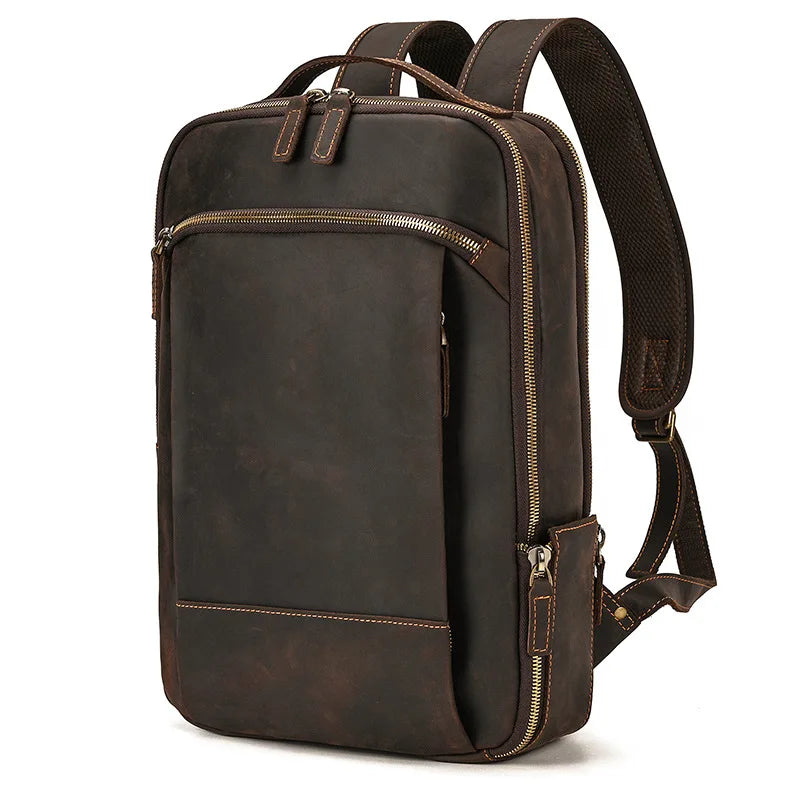 Mochila Masculina de Couro Legítimo para Notebook 15 polegadas – Modelo Clássico Slim FACILITYVIDA