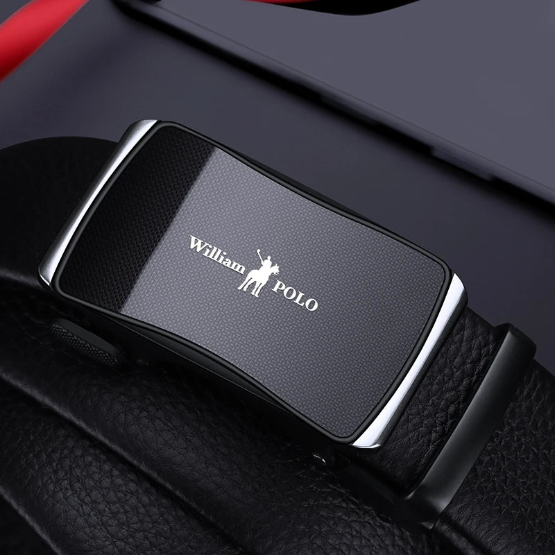 Cinto Masculino de Couro Cowhide Autêntico William Polo com Fivela Automática!