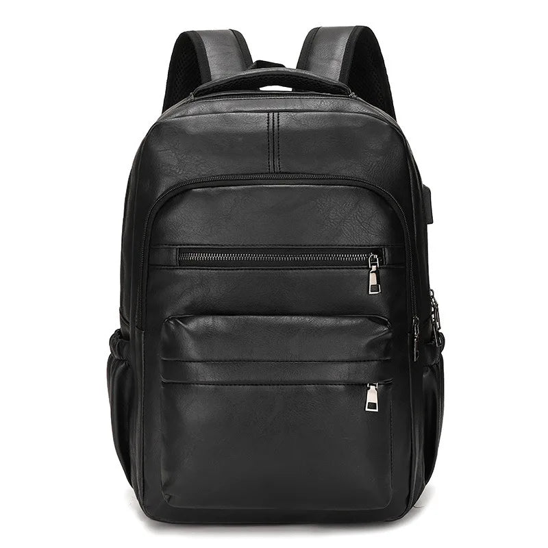 Mochila Masculina de Couro Legítimo Impermeável com Carregamento USB