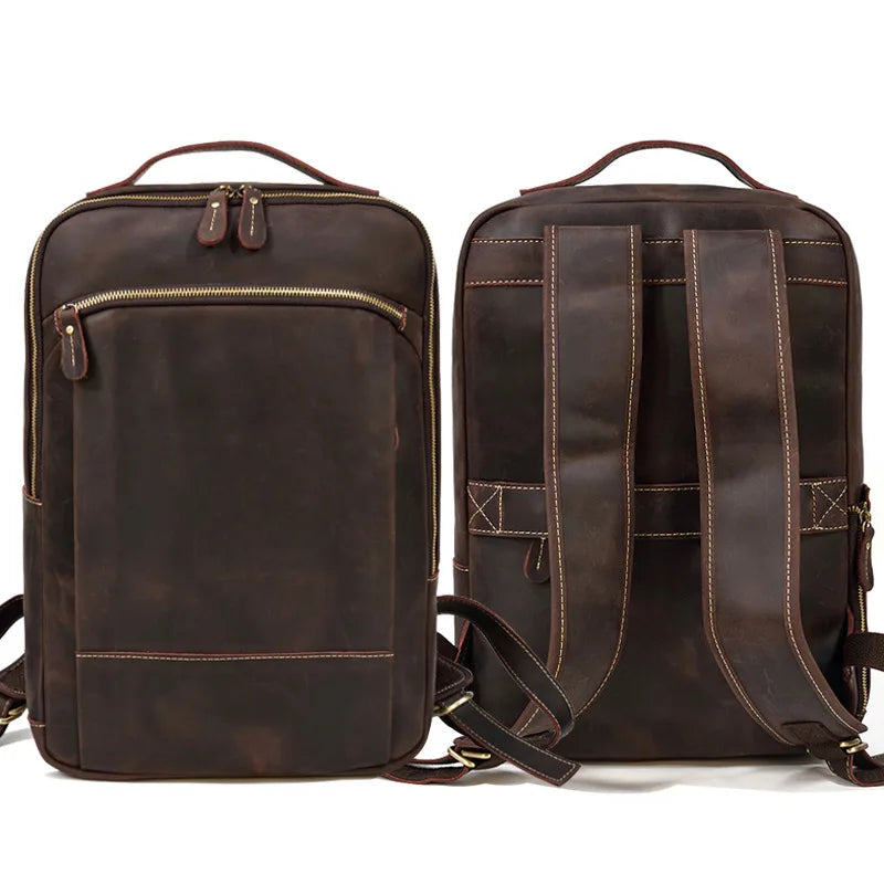 Mochila Masculina de Couro Legítimo para Notebook 15 polegadas – Modelo Clássico Slim FACILITYVIDA