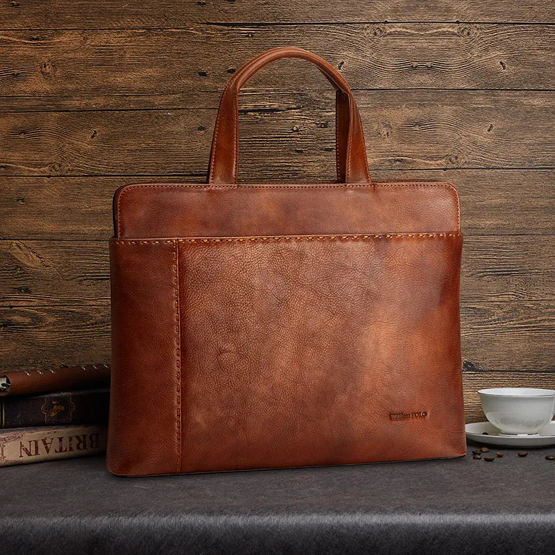 Bolsa de Mão em Couro William Polo com Alças para Ombros - Modelo Unissex Pasta Executiva