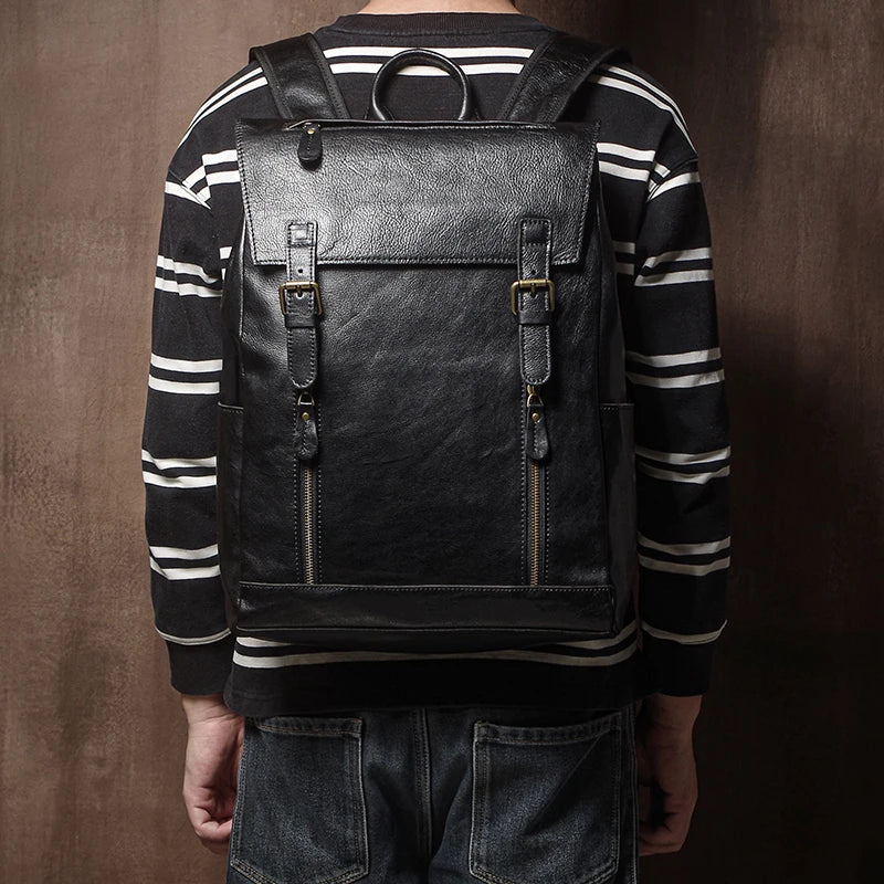 Mochila de Couro Legítimo Linha Prime Retro Allblack