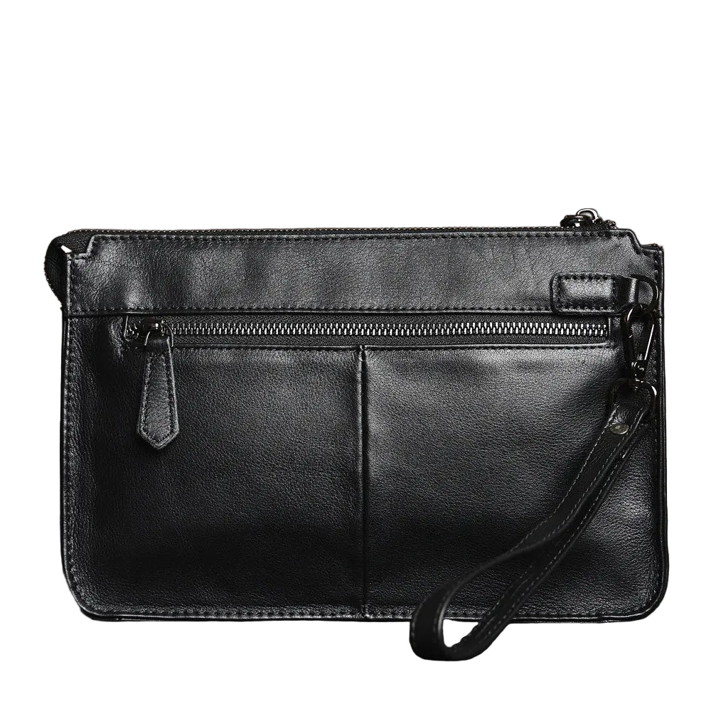 Carteira de Mão em Couro Genuíno Modelo Horse All Black