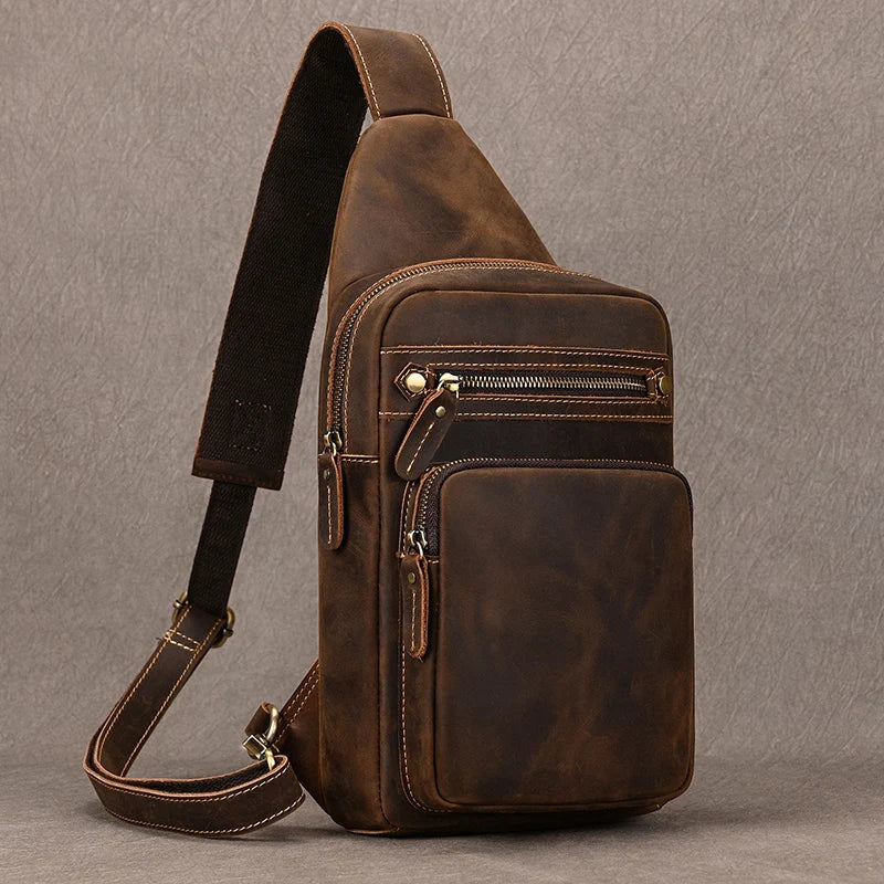 Bolsa Transversal Masculina de Couro Genuíno Brow