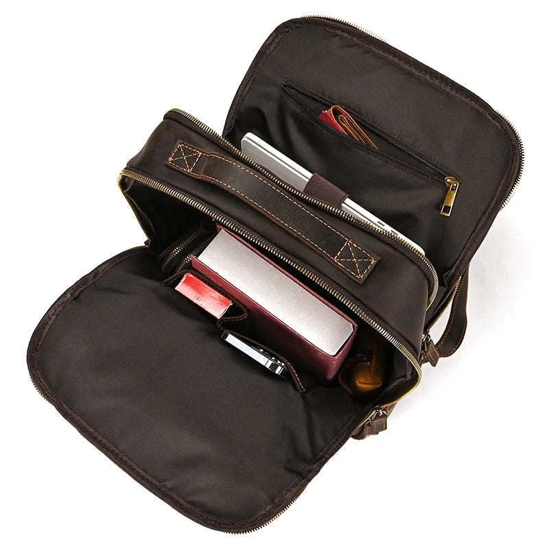 Mochila Masculina de Couro Legítimo para Notebook 15 polegadas – Modelo Clássico Slim FACILITYVIDA