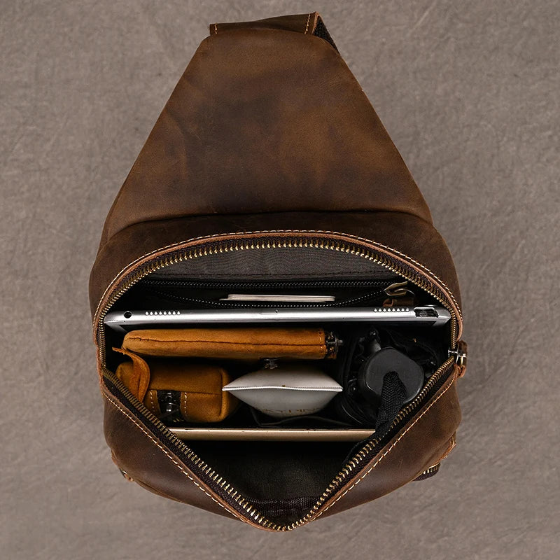 Bolsa Transversal Masculina de Couro Genuíno Brow
