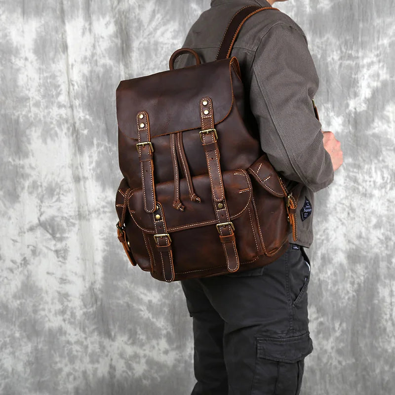 Mochila de Couro Genuíno Retro Horse Prime