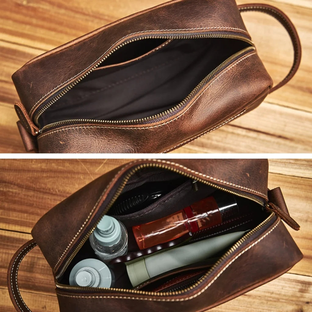 Nécessaire Masculina de Couro Premium – Modelo Vintage Clássico
