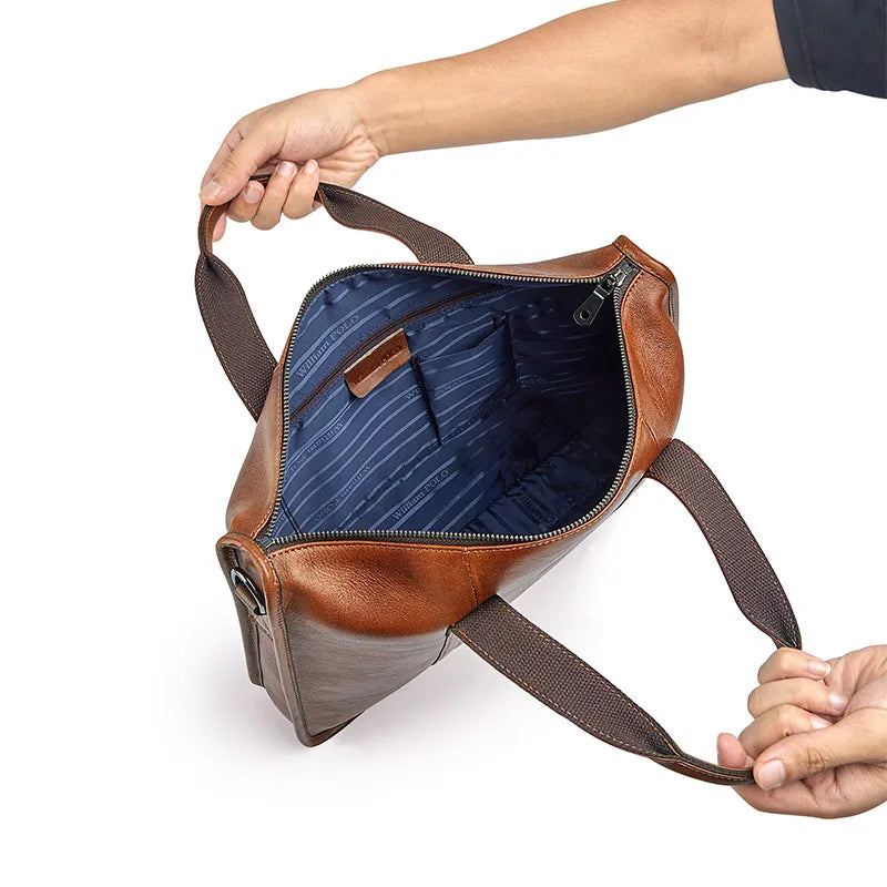 Bolsa de Mão em Couro William Polo com Alças para Ombros - Modelo Unissex Pasta Executiva
