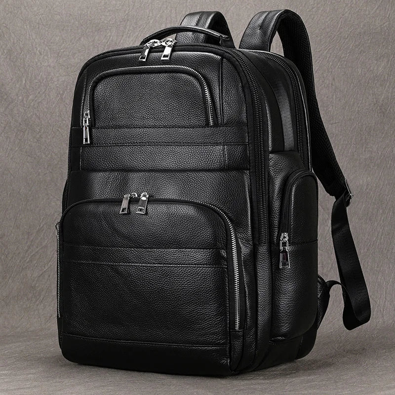 Mochila Masculina de Couro Genuíno All Black – Linha Prime