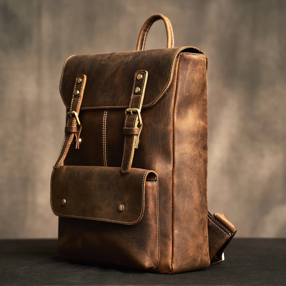 Mochila de Couro Genuíno Modelo Retro Prime