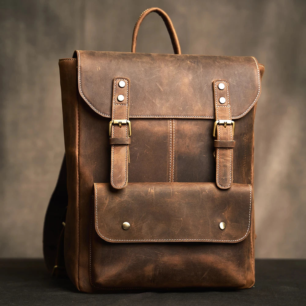 Mochila de Couro Genuíno Modelo Retro Prime