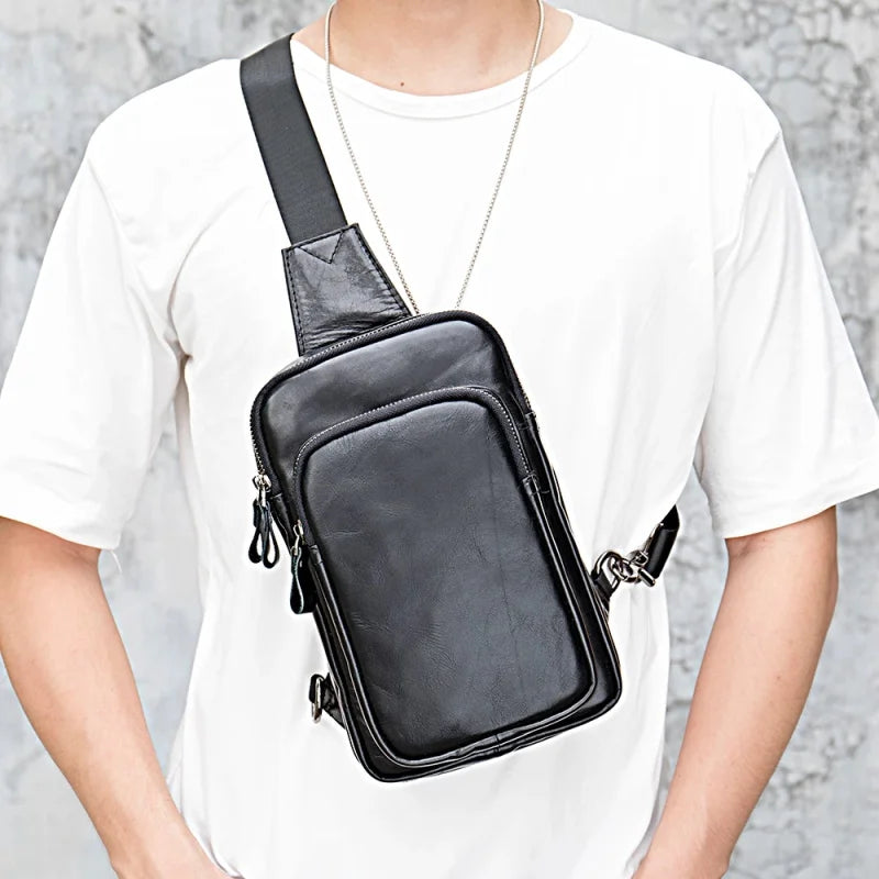 Bolsa Transversal Masculina de Couro Legítimo All Black