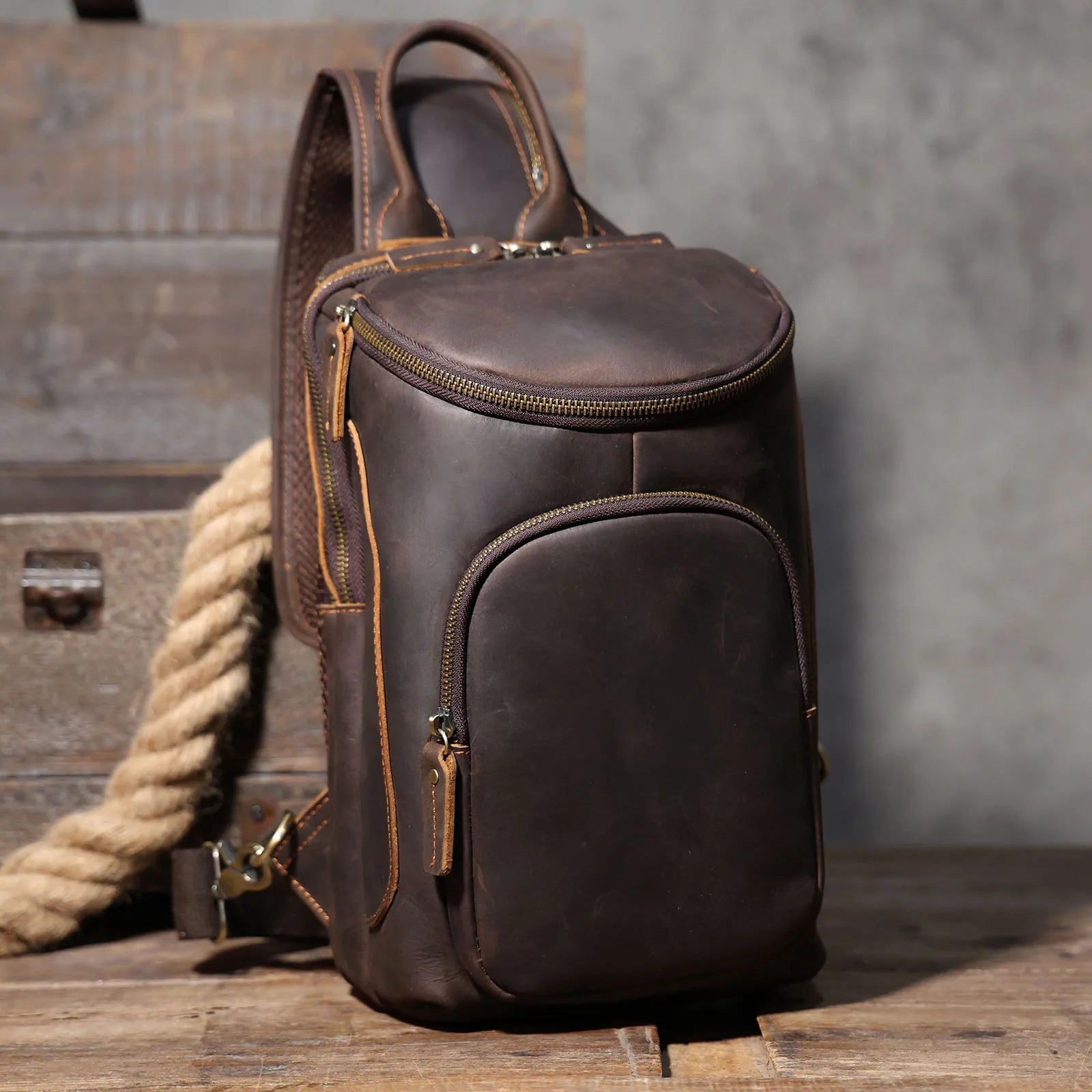 Bolsa Transversal Masculina de Couro Genuíno Prime Vanguard