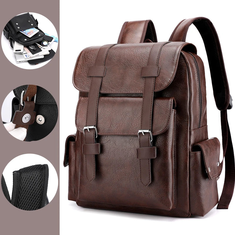 Mochila Masculina de Couro Vintage Britânica