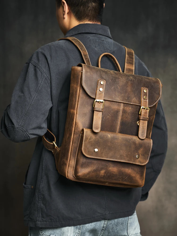 Mochila de Couro Genuíno Modelo Retro Prime