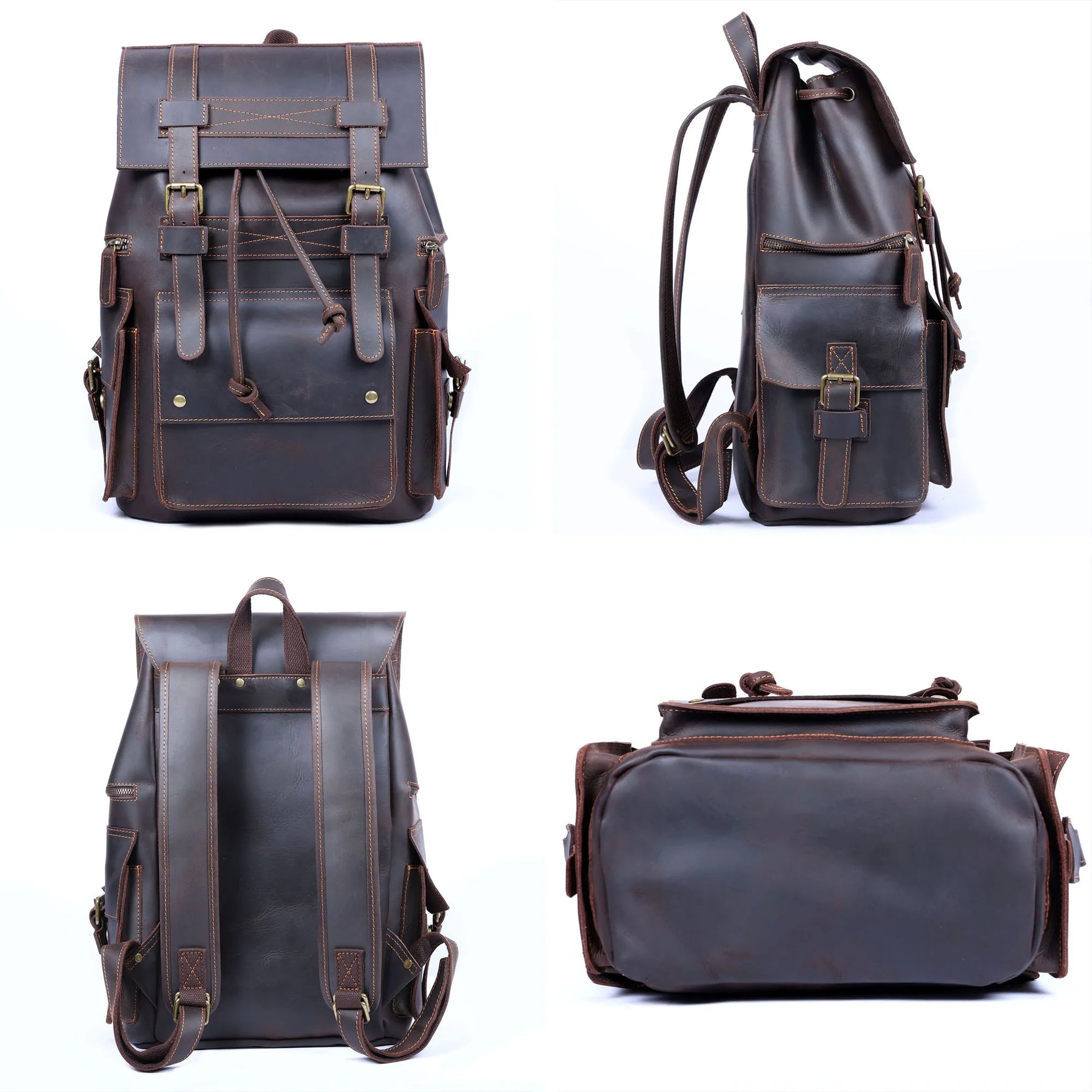 Mochila Masculina Vintage de Couro Genuíno para Laptop – Modelo Herança