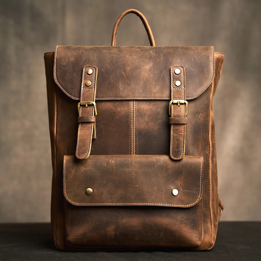 Mochila de Couro Genuíno Modelo Retro Prime