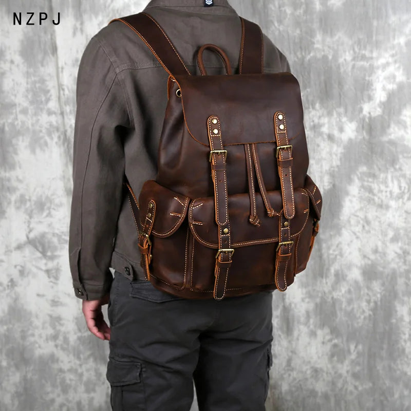Mochila de Couro Genuíno Retro Horse Prime
