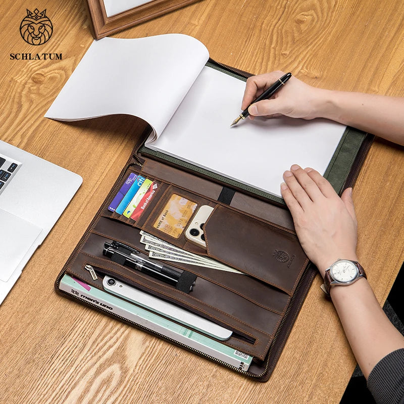 Pasta Executiva de Couro para Notebook, Tablet, Cartões e Documentos