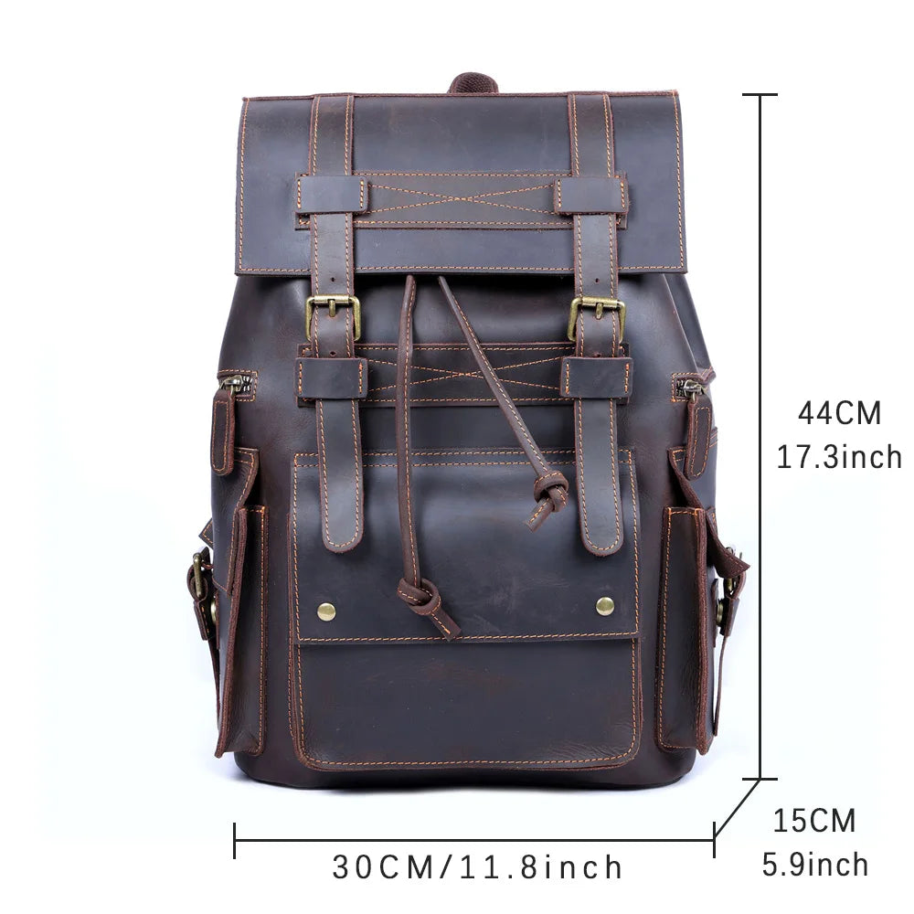 Mochila Masculina Vintage de Couro Genuíno para Laptop – Modelo Herança