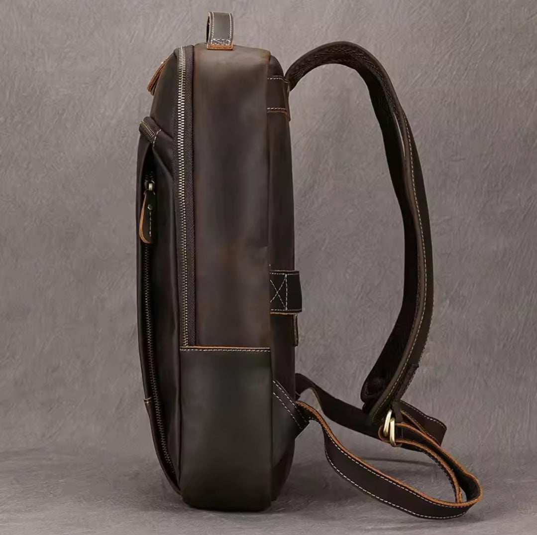 Mochila Masculina de Couro Legítimo para Notebook 15 polegadas – Modelo Clássico Slim FACILITYVIDA