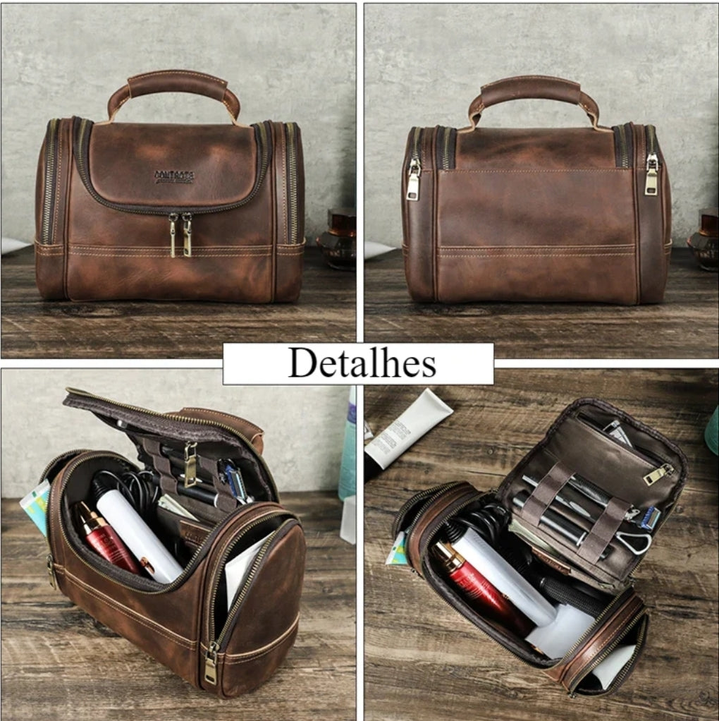 Nécessaire Masculina de Couro Estilo Retrô!