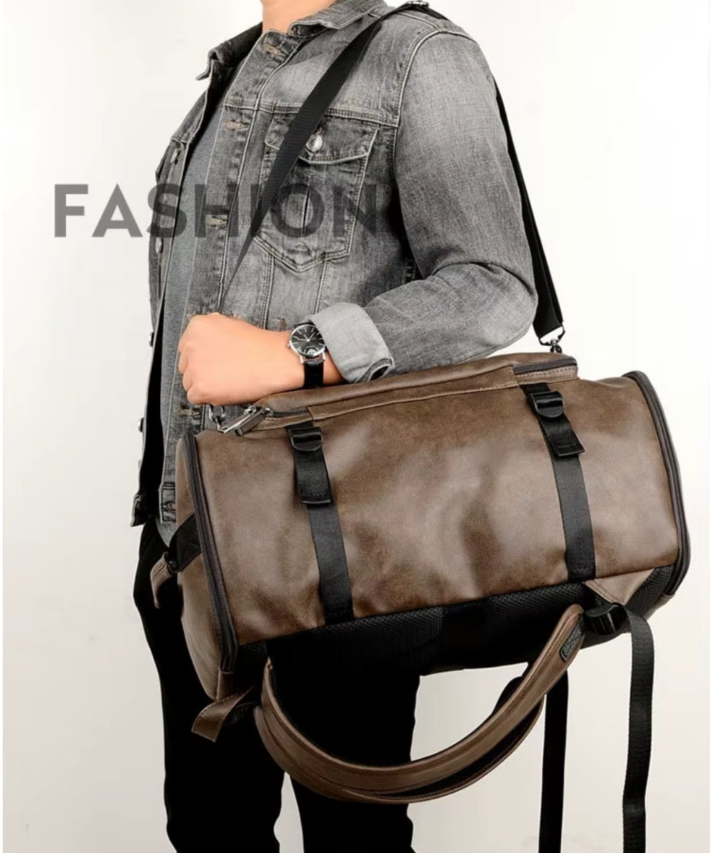 Mochila Masculina Versátil de Couro Legitímo Antifurto