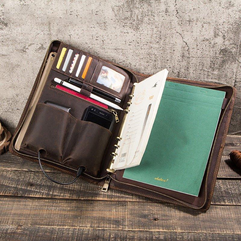 Pasta Executiva de Couro para Notebook, Tablet, Cartões e Documentos