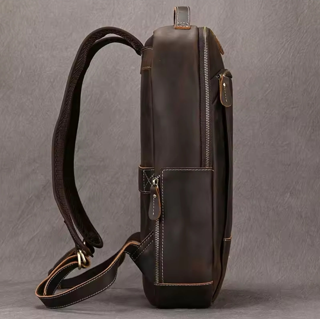 Mochila Masculina de Couro Legítimo para Notebook 15 polegadas – Modelo Clássico Slim FACILITYVIDA
