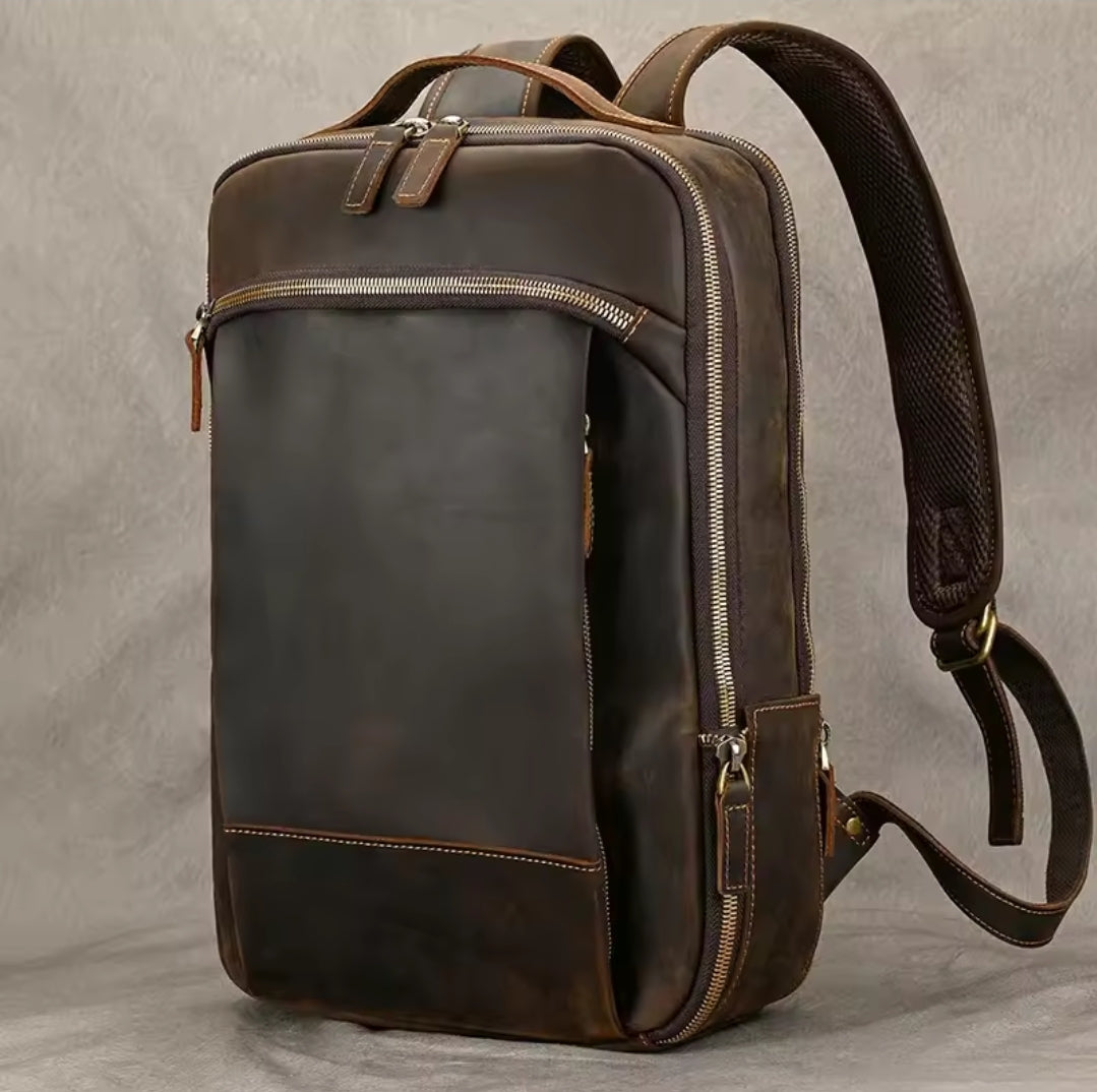 Mochila Masculina de Couro Legítimo para Notebook 15 polegadas – Modelo Clássico Slim FACILITYVIDA
