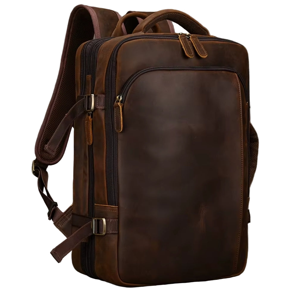 Mochila de Couro Executiva Expansível de Viagem