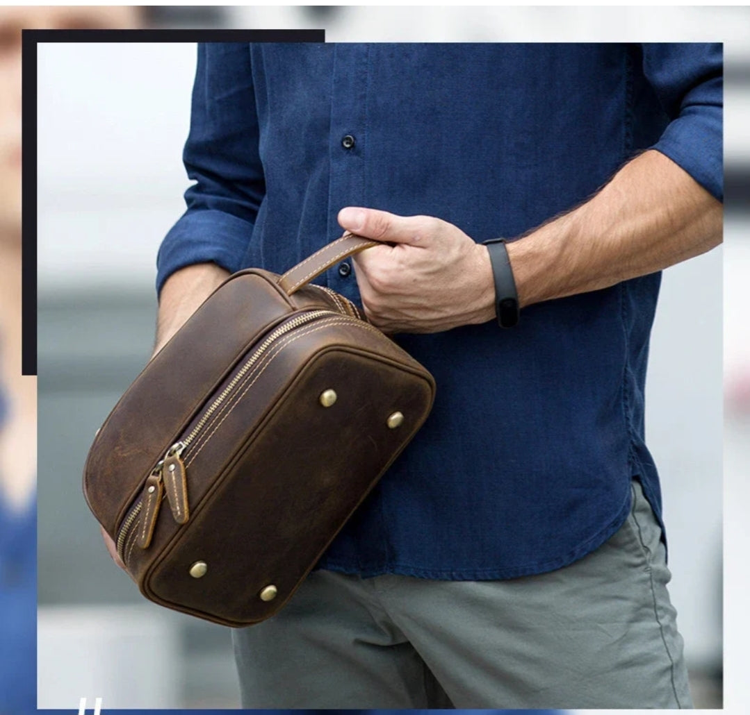 Nécessaire Masculina de Couro Genuíno – Modelo Cowhide