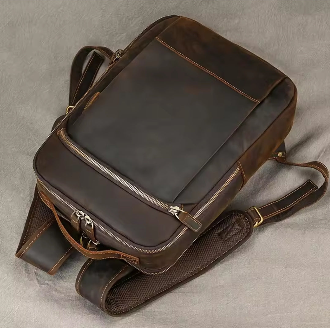 Mochila Masculina de Couro Legítimo para Notebook 15 polegadas – Modelo Clássico Slim FACILITYVIDA