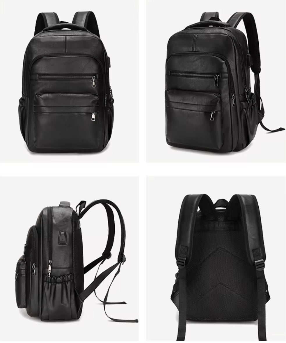 Mochila Masculina de Couro Legítimo Impermeável com Carregamento USB