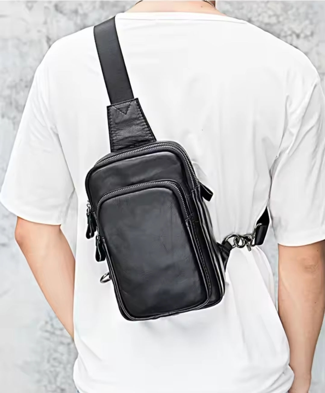 Bolsa Transversal Masculina de Couro Legítimo All Black