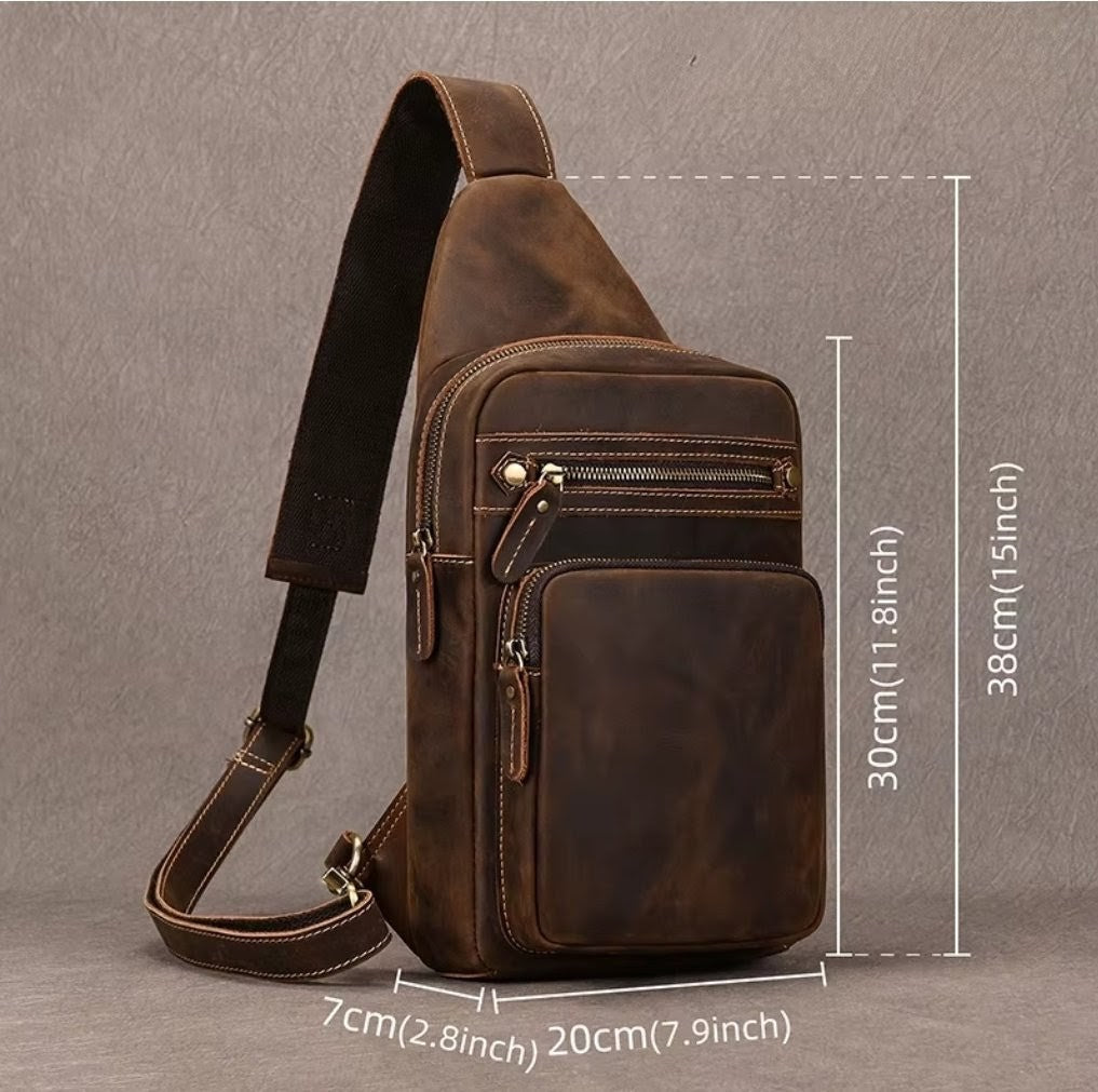 Bolsa Transversal Masculina de Couro Genuíno Brow