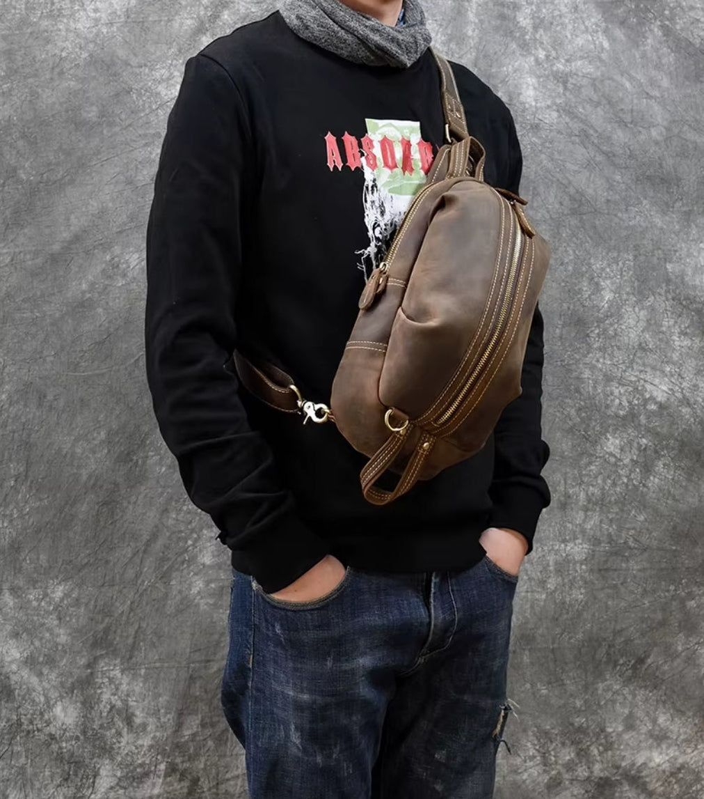 Bolsa Transversal Masculina de Couro Legítimo Vertex