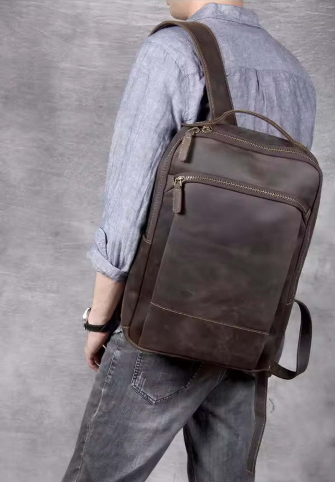Mochila Masculina de Couro Legítimo para Notebook 15 polegadas – Modelo Clássico Slim FACILITYVIDA