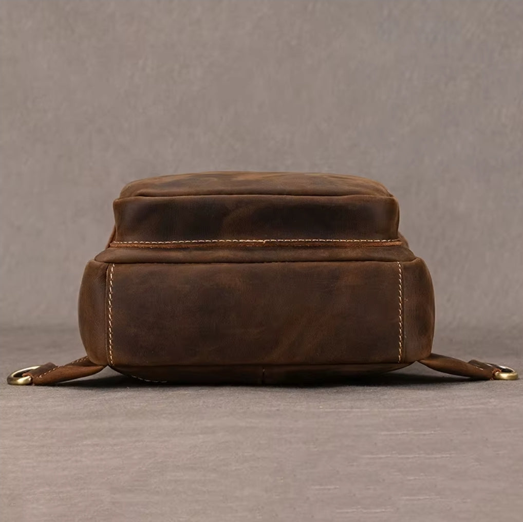 Bolsa Transversal Masculina de Couro Genuíno Brow